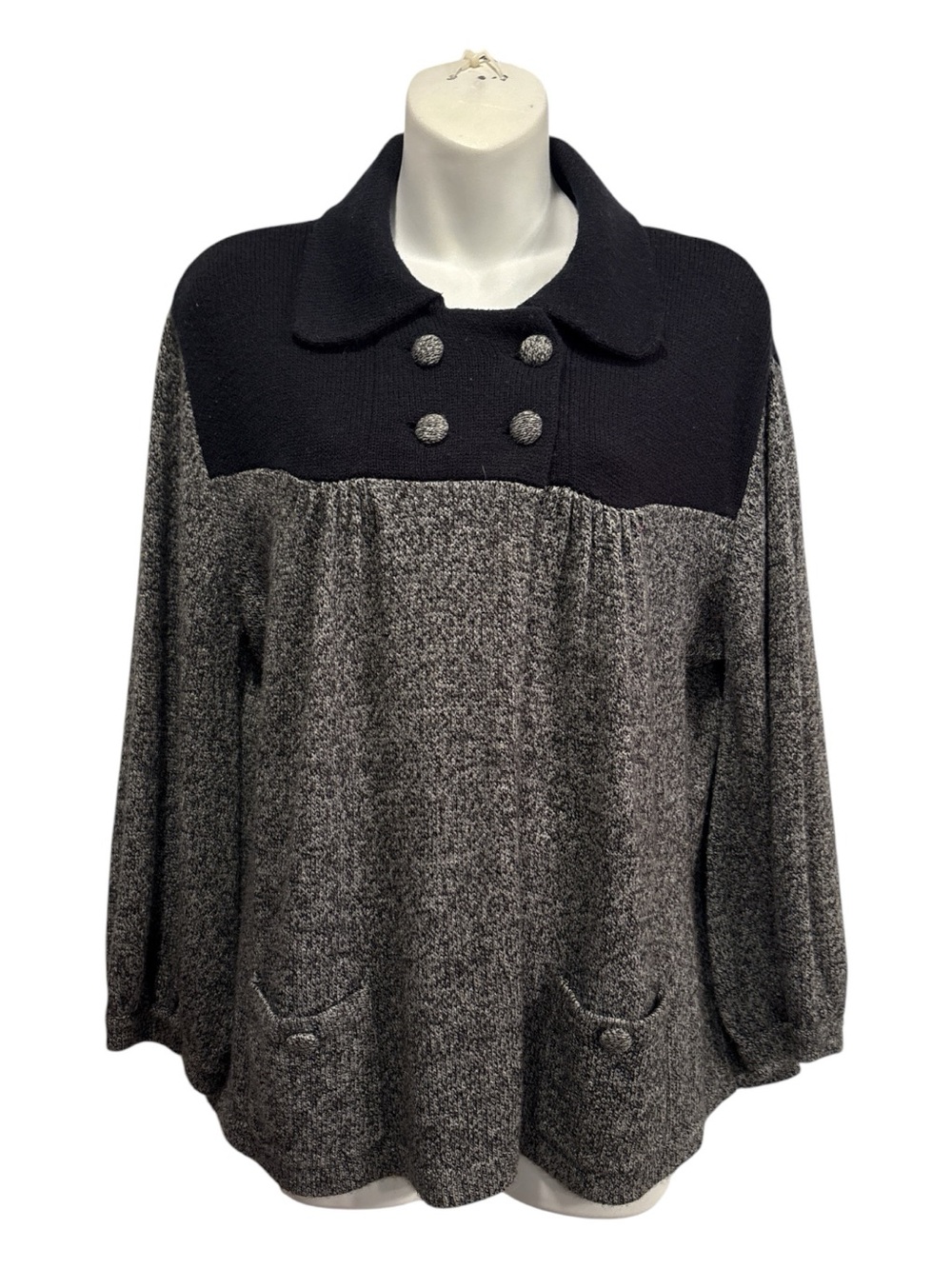 dressbarn Two-Tone Black and Gray Buttoned Yoke cardigan Sweater size XL